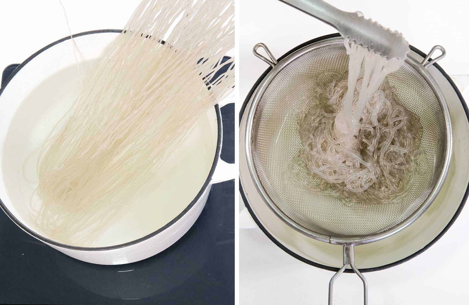 Boil the noodles and strain the water once cooked