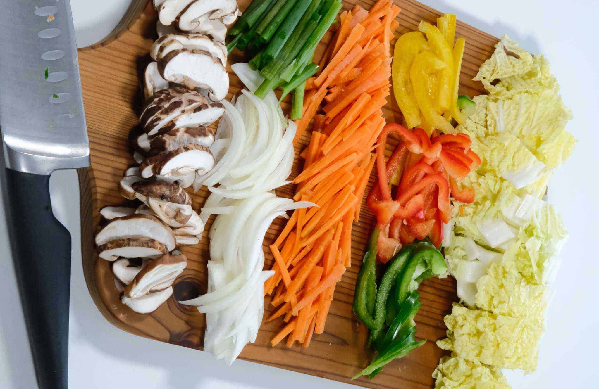 Cut vegetables for Japchae.