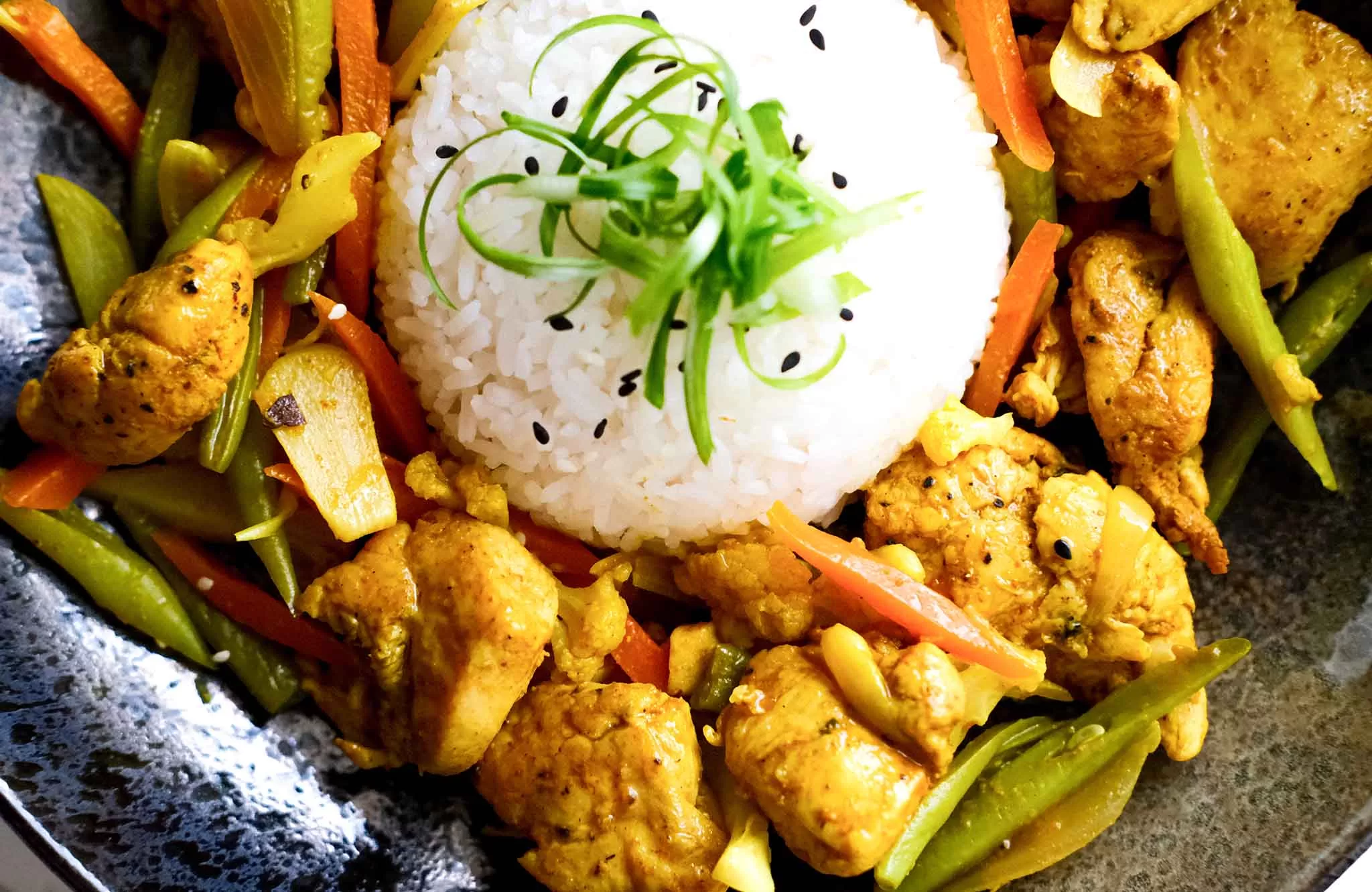 Asian Turmeric Black Pepper Chicken with Tamarind Served with Rice