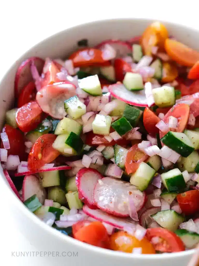 Shirazi Salad with Persian Sumac Salad Dressing