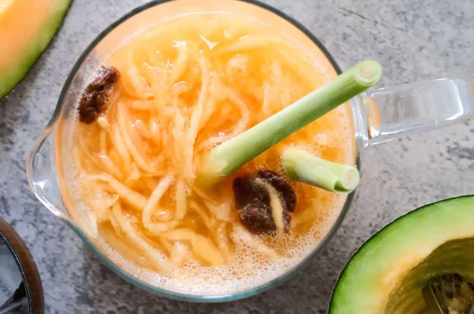Filipino-Style Cantaloupe Juice with Lemongrass and Dried Plum
