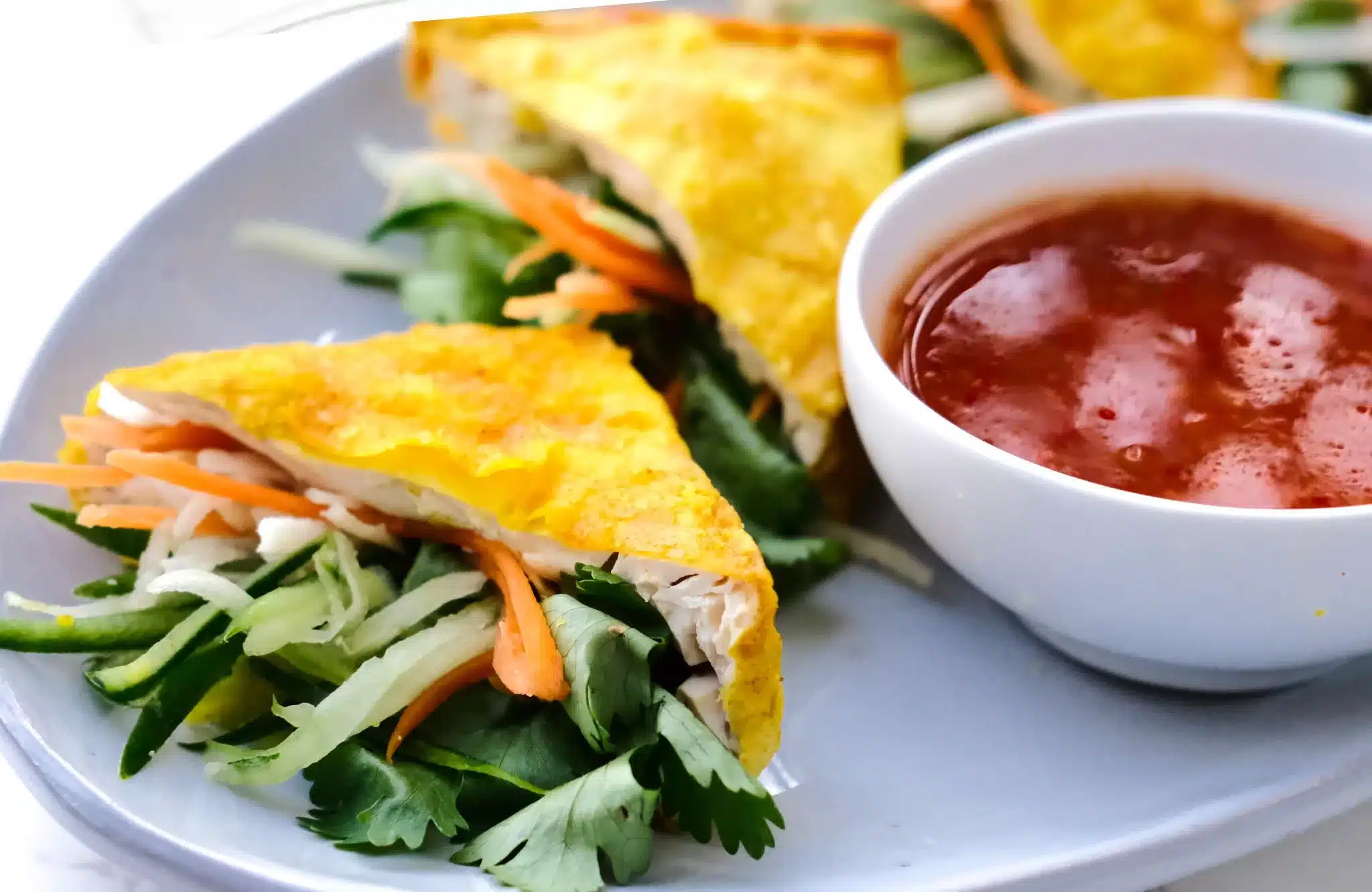 Close up of Asian Vegetables stuffed tofu with garlic chili sauce
