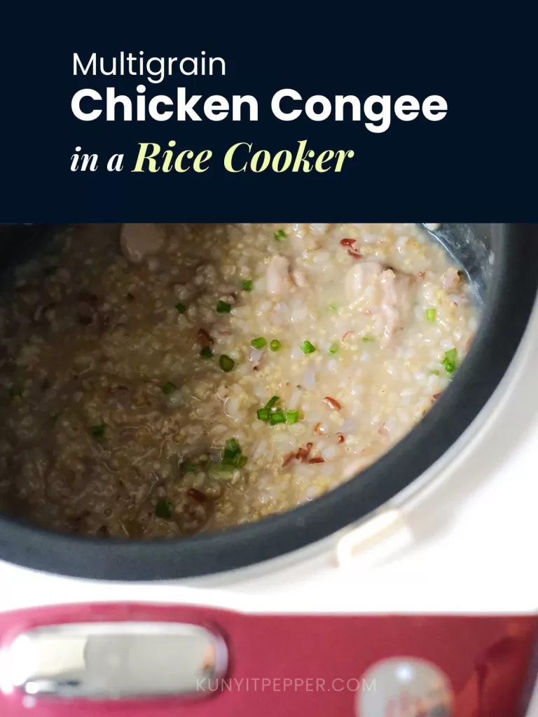 Brown rice and whole grains ginger chicken congee in rice cooker