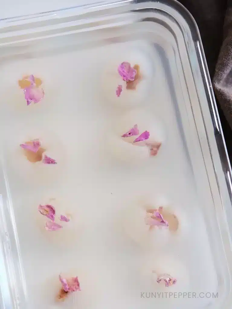 Lychee coconut jelly in a glass container