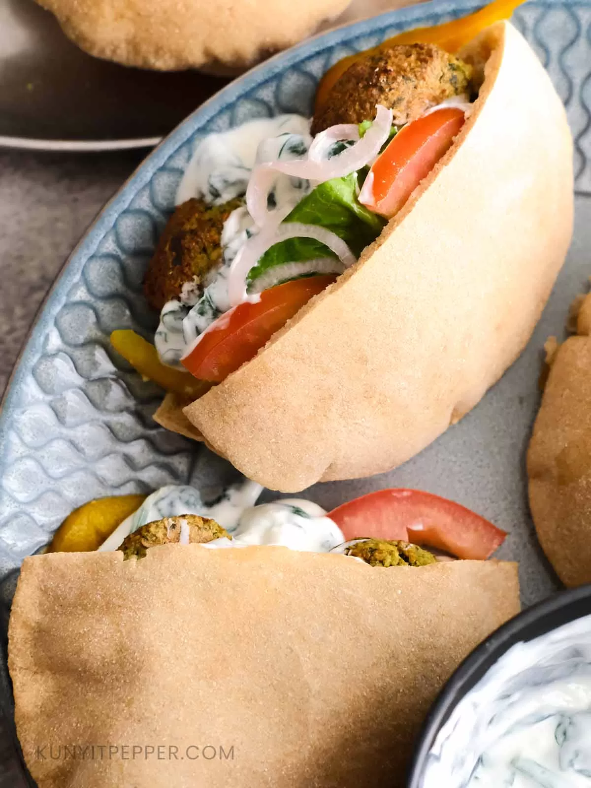 Falafel Sandwich with Yogurt Spinach Sauce